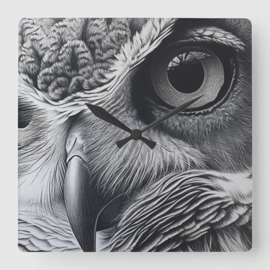 Schwarz-Weiß-Eule-Gesicht Quadratische Wanduhr (Vorderseite)