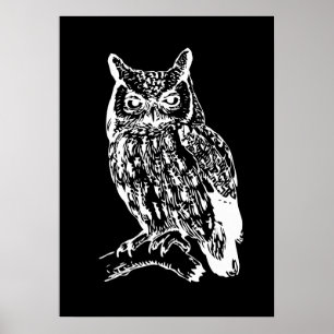 Schwarz-Weiß-Eulen-Kunst Poster