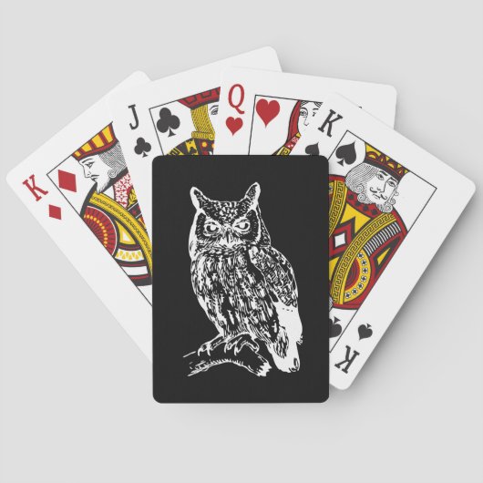 Schwarz-Weiß-Eulen-Kunst Spielkarten (Rückseite)