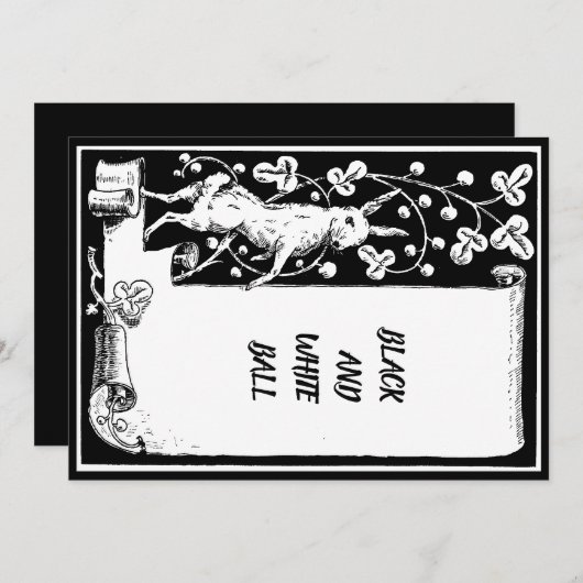 Schwarz-Weiß-Event-Kaninchen mit Scrollpapier-Plak Einladung (Vorne/Hinten)