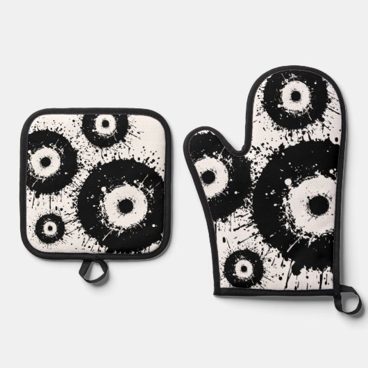 Schwarz-Weiß-Evil Ofenhandschuh & Topflappen-Set (Vorderseite)