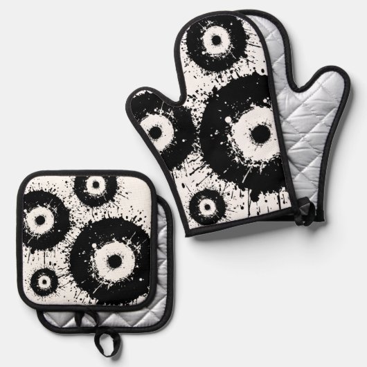 Schwarz-Weiß-Evil Ofenhandschuh & Topflappen-Set (Vorderseite/Rückseite)