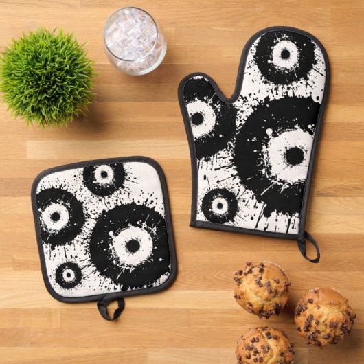 Schwarz-Weiß-Evil Ofenhandschuh & Topflappen-Set (Oben Unten)