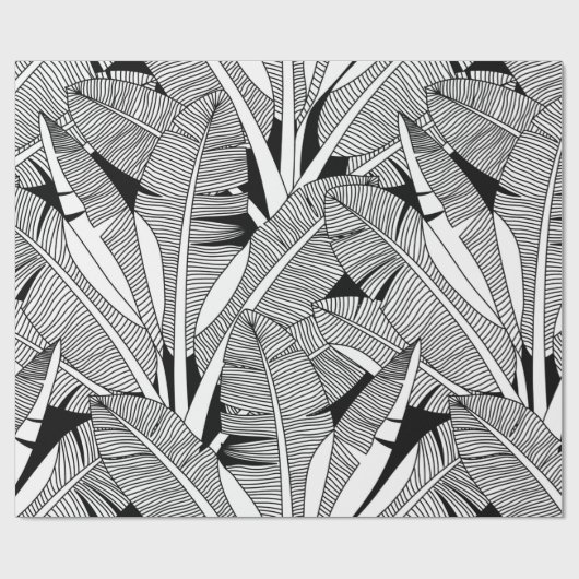 Schwarz-Weiß exotische Pflanze und Palmen botanisc Geschenkpapier (Flach)
