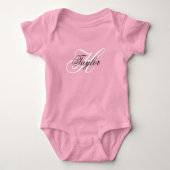 Schwarz-Weiß-Extravagant-Monogramm-Rosa Baby Strampler (Vorderseite)
