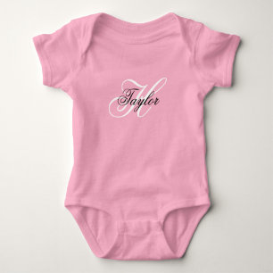 Schwarz-Weiß-Extravagant-Monogramm-Rosa Baby Strampler
