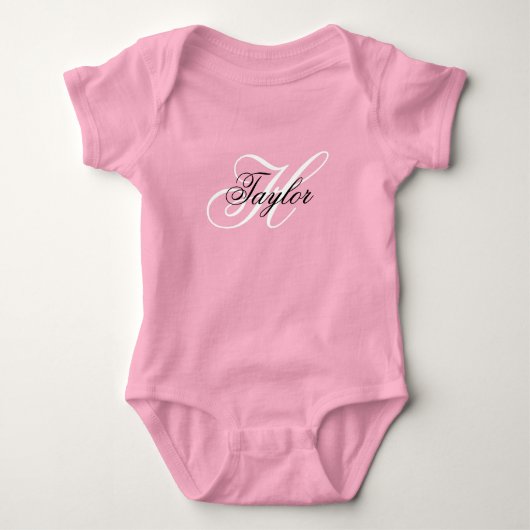 Schwarz-Weiß-Extravagant-Monogramm-Rosa Baby Strampler (Vorderseite)