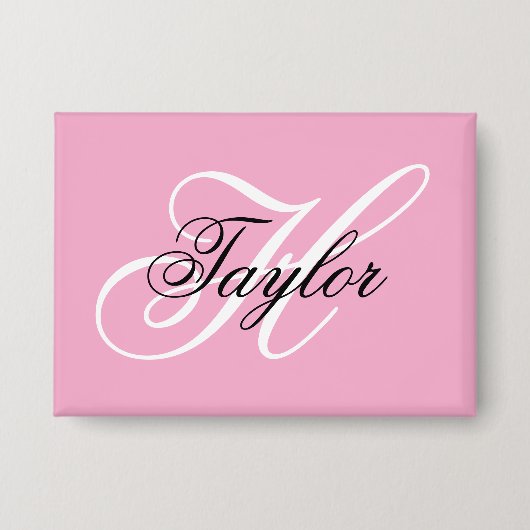 Schwarz-Weiß-Extravagant-Monogramm-Rosa Button (Vorderseite)