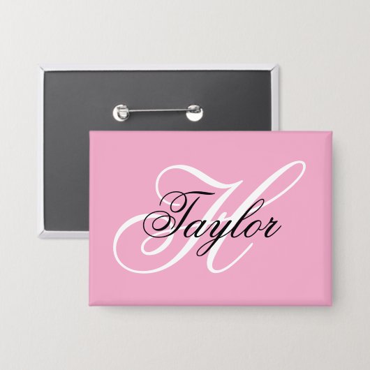 Schwarz-Weiß-Extravagant-Monogramm-Rosa Button (Vorderseite/Rückseite)