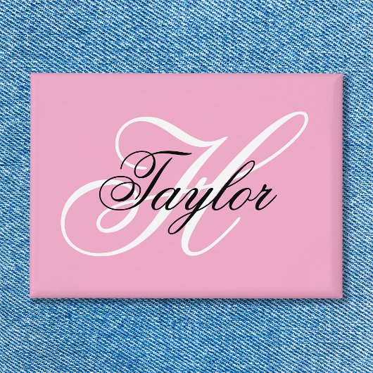 Schwarz-Weiß-Extravagant-Monogramm-Rosa Button