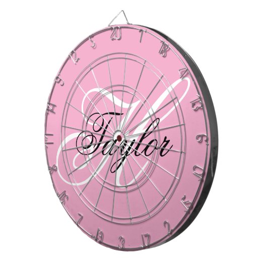 Schwarz-Weiß-Extravagant-Monogramm-Rosa Dartscheibe (Vorderseite rechts)