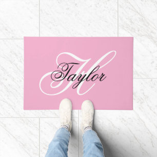 Schwarz-Weiß-Extravagant-Monogramm-Rosa Fußmatte