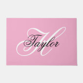 Schwarz-Weiß-Extravagant-Monogramm-Rosa Fußmatte (Vorderseite)