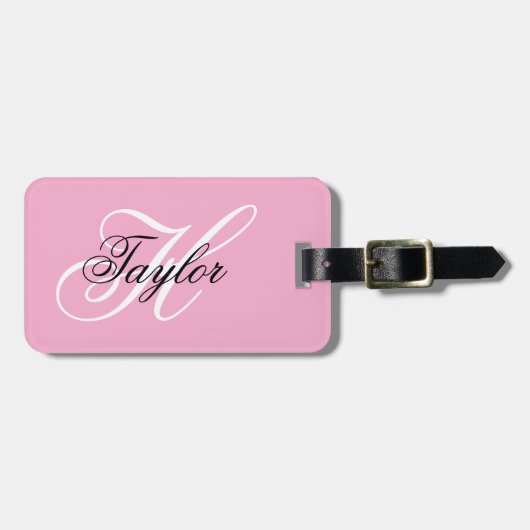Schwarz-Weiß-Extravagant-Monogramm-Rosa Gepäckanhänger (Vorderseite horizontal)