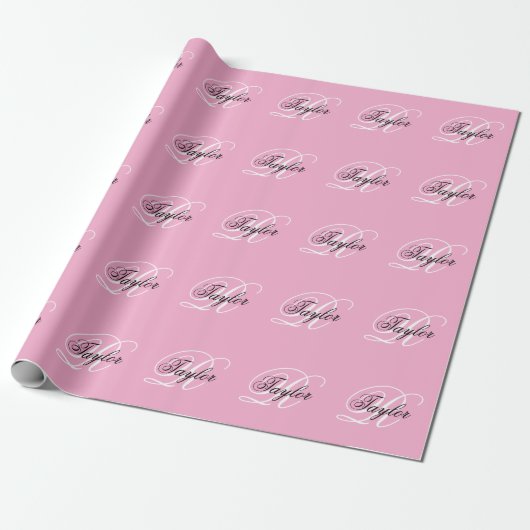 Schwarz-Weiß-Extravagant-Monogramm-Rosa Geschenkpapier (Ungerollt)