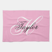 Schwarz-Weiß-Extravagant-Monogramm-Rosa Geschirrtuch (Horizontal)