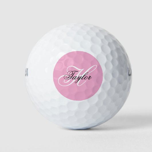 Schwarz-Weiß-Extravagant-Monogramm-Rosa Golfball (Vorderseite)