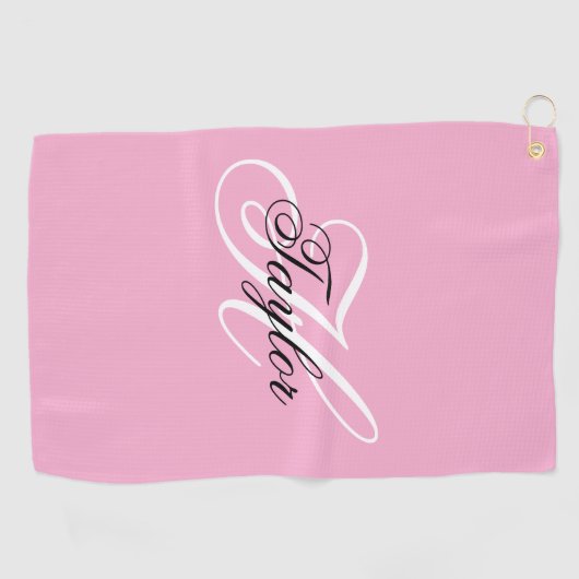 Schwarz-Weiß-Extravagant-Monogramm-Rosa Golfhandtuch (Horizontal)