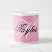 Schwarz-Weiß-Extravagant-Monogramm-Rosa Jumbo-Tasse (Vorderseite)
