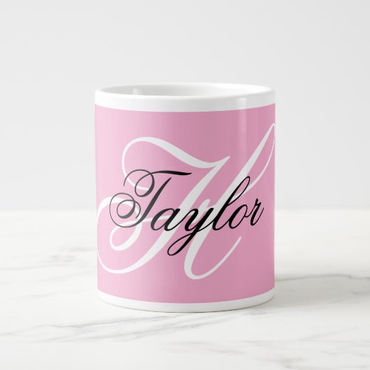 Schwarz-Weiß-Extravagant-Monogramm-Rosa Jumbo-Tasse (Vorderseite)