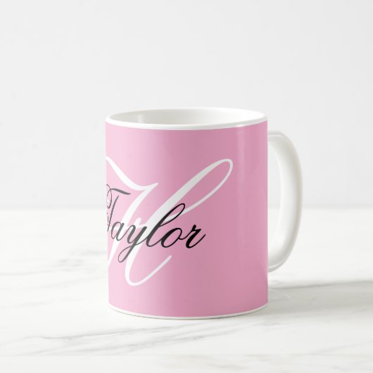 Schwarz-Weiß-Extravagant-Monogramm-Rosa Kaffeetasse (VorderseiteRechts)