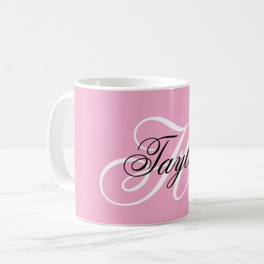Schwarz-Weiß-Extravagant-Monogramm-Rosa Kaffeetasse (Vorderseite Links)