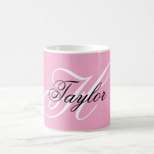 Schwarz-Weiß-Extravagant-Monogramm-Rosa Kaffeetasse