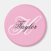 Schwarz-Weiß-Extravagant-Monogramm-Rosa Magnet (Vorne)