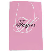 Schwarz-Weiß-Extravagant-Monogramm-Rosa Mittlere Geschenktüte (Vorderseite)