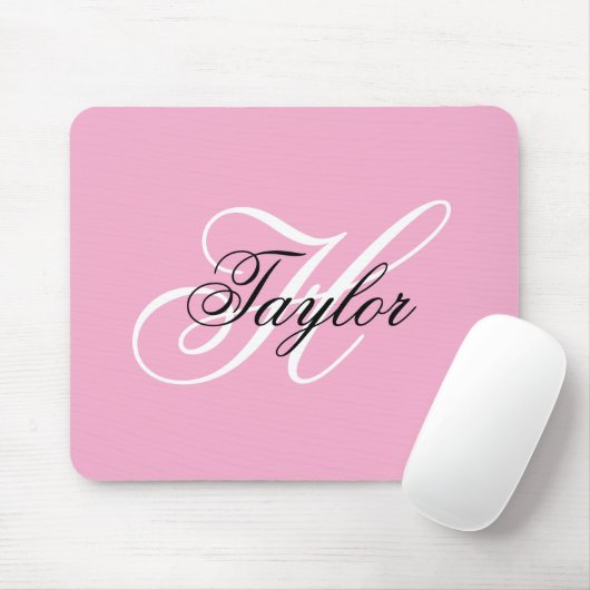 Schwarz-Weiß-Extravagant-Monogramm-Rosa Mousepad (Mit Mouse)