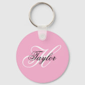 Schwarz-Weiß-Extravagant-Monogramm-Rosa Schlüsselanhänger (Vorderseite)