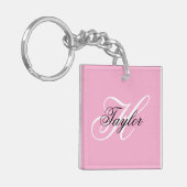 Schwarz-Weiß-Extravagant-Monogramm-Rosa Schlüsselanhänger (Vorderseite links)