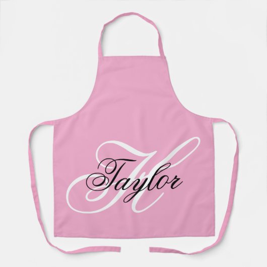 Schwarz-Weiß-Extravagant-Monogramm-Rosa Schürze (Vorderseite)