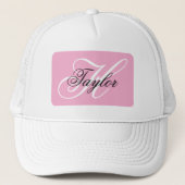 Schwarz-Weiß-Extravagant-Monogramm-Rosa Truckerkappe (Vorderseite)