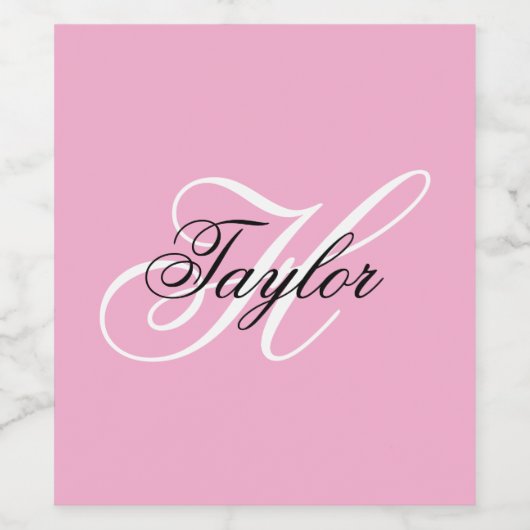 Schwarz-Weiß-Extravagant-Monogramm-Rosa Weinetikett (Einzelnes Label)