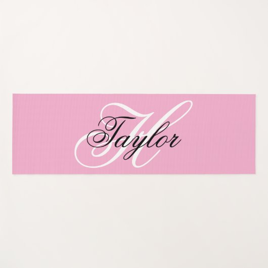 Schwarz-Weiß-Extravagant-Monogramm-Rosa Yogamatte (Vorderseite (Horizontal))