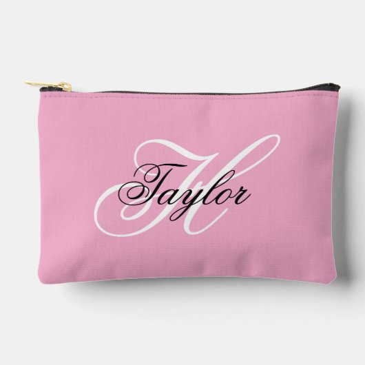 Schwarz-Weiß-Extravagant-Monogramm-Rosa Zubehörtasche (Vorderseite)