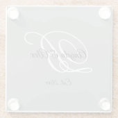 Schwarz-Weiß-Extravagant-Script-Monogramm grau Glasuntersetzer (Rückseite)