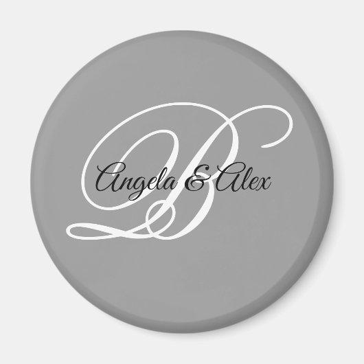 Schwarz-Weiß-Extravagant-Script-Monogramm grau Magnet (Vorne)