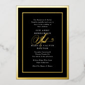 Schwarz-Weiß-Extravagante Kalligraphie-Goldhochzei Folieneinladung (Vorderseite)