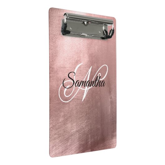 Schwarz-Weiß-Extravagante Mit Monogramm Rose Goldf Mini Klemmbrett (Schrägansicht)