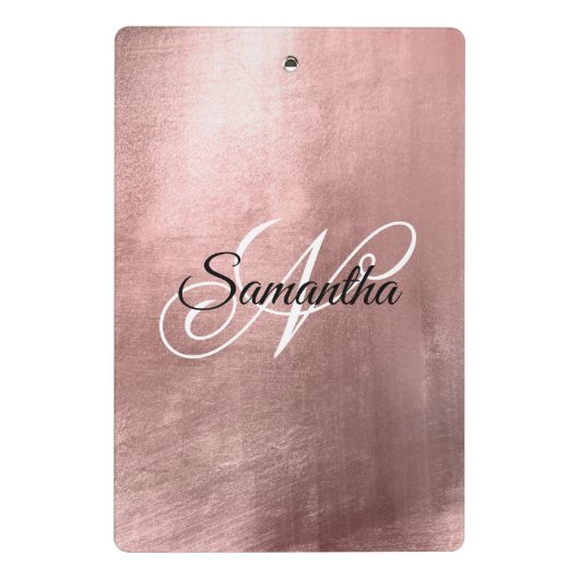 Schwarz-Weiß-Extravagante Mit Monogramm Rose Goldf Mini Klemmbrett (Rückseite)