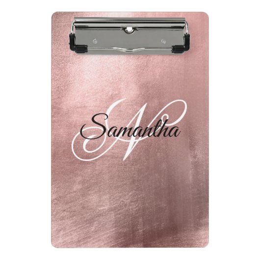 Schwarz-Weiß-Extravagante Mit Monogramm Rose Goldf Mini Klemmbrett (Vorderseite)