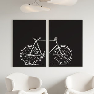 Schwarz-Weiß-Fahrradlinie Kunst - Moderne zwei Bilderwand Sets