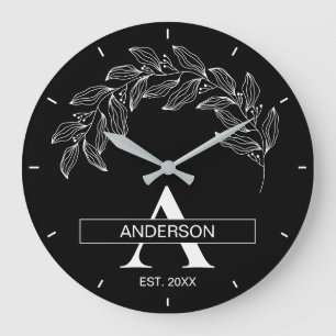 Schwarz-Weiß Familienname Monogrammiert Große Wanduhr