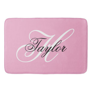 Schwarz-Weiß-Fancy-Monogramm Rosa Badematte