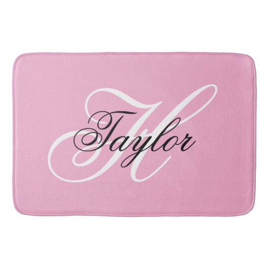 Schwarz-Weiß-Fancy-Monogramm Rosa Badematte (Vorderseite)