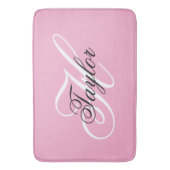 Schwarz-Weiß-Fancy-Monogramm Rosa Badematte (Vorderseite Vertikal)