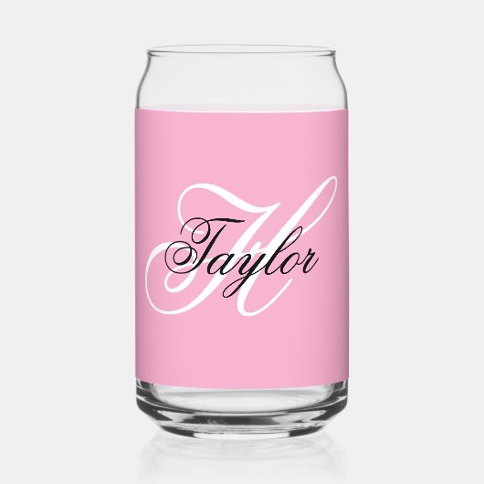 Schwarz-Weiß-Fancy-Monogramm Rosa Dosenglas (Vorderseite)