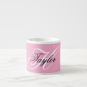 Schwarz-Weiß-Fancy-Monogramm Rosa Espressotasse